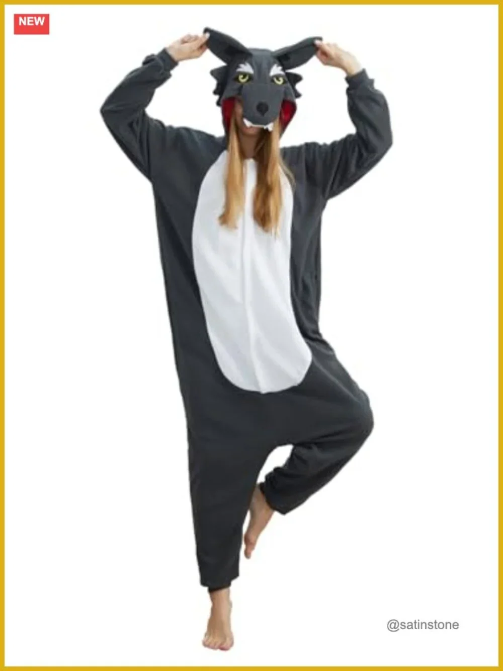 Polar Fleece Onesie Cosplay Costume Halloween Outwear with Hood, Button